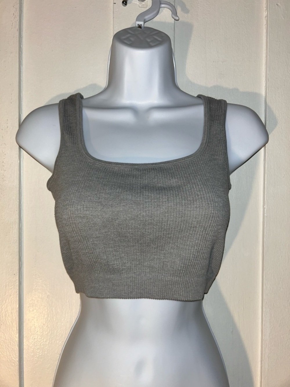 Ambiance Ribbed Square Neck Cropped Tank - Gray